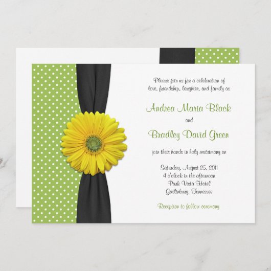 Gele Gerbera Daisy Polka Dot Wedding Uitnodiging (Voorkant / Achterkant)
