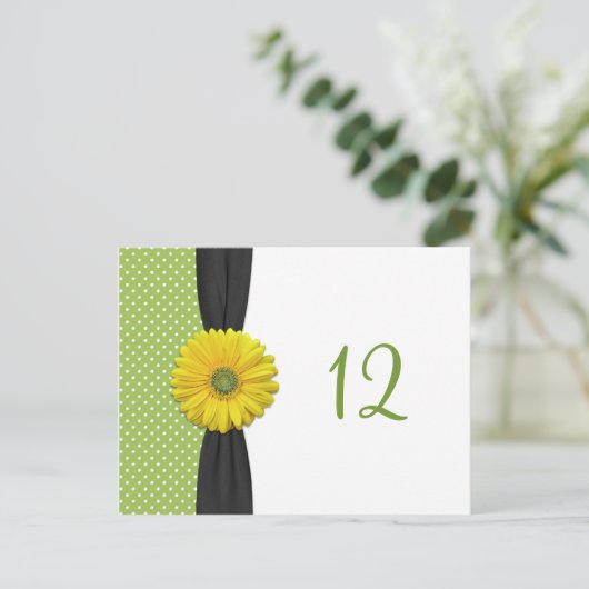 Gele Gerbera Daisy Table Number Card Briefkaart (Staand voorkant)
