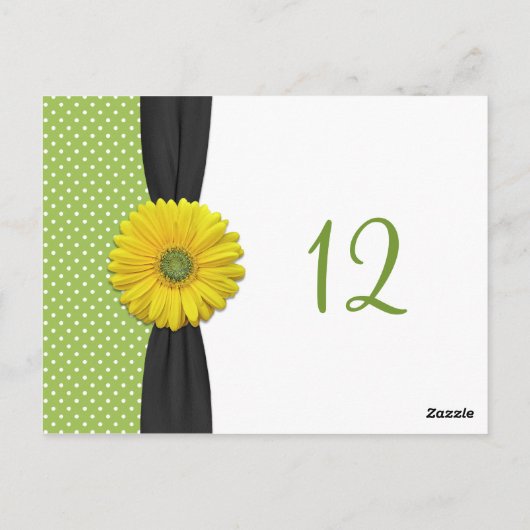 Gele Gerbera Daisy Table Number Card Briefkaart (Achterkant)
