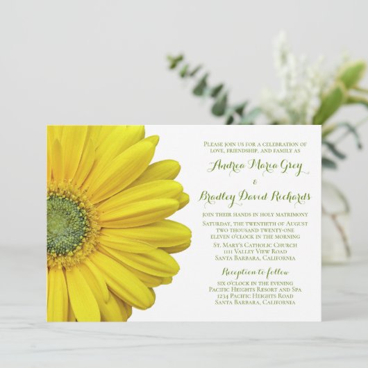 Gele Gerbera Daisy Wedding Invitation Kaart (Staand voorkant)