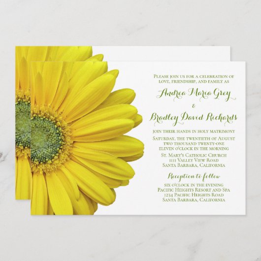 Gele Gerbera Daisy Wedding Invitation Kaart (Voorkant / Achterkant)