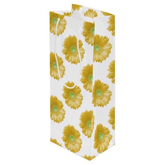 Gele gerbera daisy wijn cadeautas (Achterkant Gekanteld)