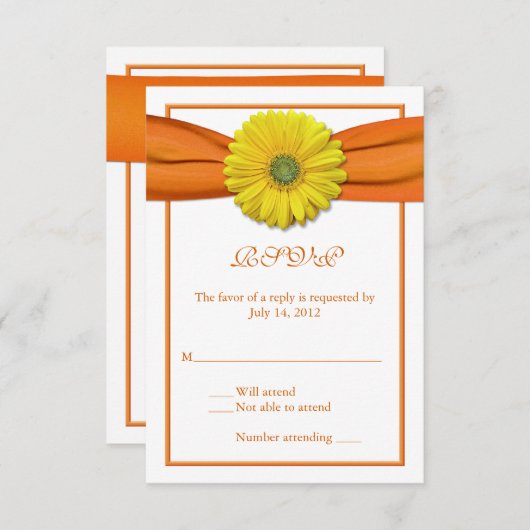 Gele Gerbera met Oranje lint Beantwoorden Kaart 2 (Voorkant / Achterkant)