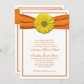 Gele Gerbera met Oranje lintuitnodiging Kaart (Voorkant / Achterkant)