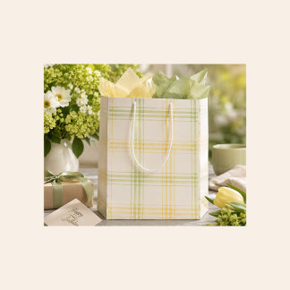 Gele geruite cadeautas voor lente, zomer, herfst