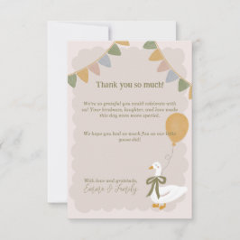 Gele geruite domme gans met ballon verjaardag bedankkaart