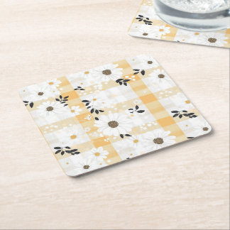 Gele geruite en met kleine bloemen coasters kartonnen onderzetters
