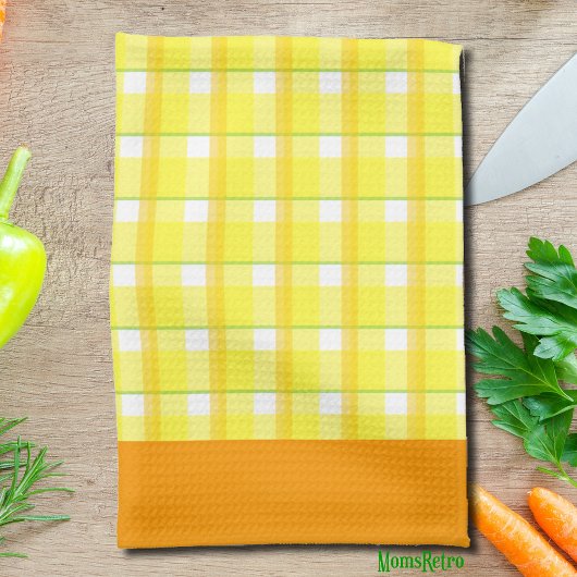 Gele geruite en oranje rand keukenhanddoek