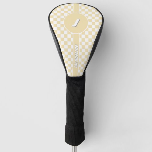 Gele geruite golfhoofdhoes golfheadcover (Voorkant)