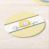 Gele geruite monogram ronde kartonnen onderzetter (Gebogen)