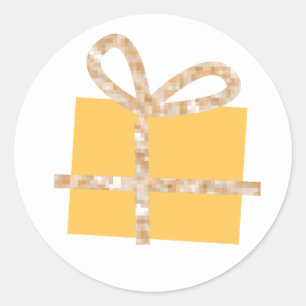 Gele geschenkdoos met faux gouden lint ronde sticker