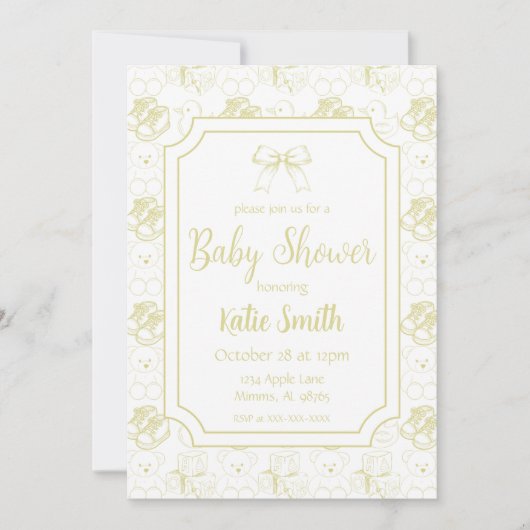 Gele geslachtsneutrale babyshower uitnodiging (Voorkant)