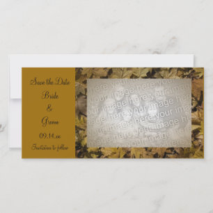 Gele Gestorven bladeren Sla de datum-fotokaart op Save The Date