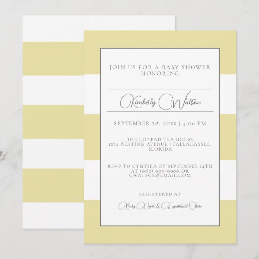 Gele Gestreepte Baby shower Uitnodiging (Voorkant / Achterkant)
