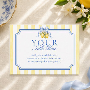 Gele gestreepte citrus maak je eigen babyshower informatiekaartje
