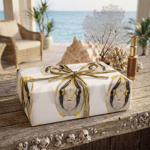 Gele gestreepte engelvis portret cadeaupapier