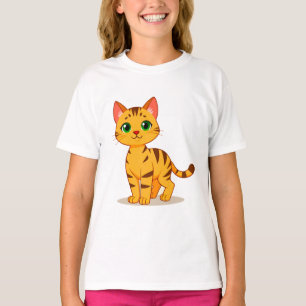 Gele Gestreepte Kat Met Helder Groene Ogen T-shirt
