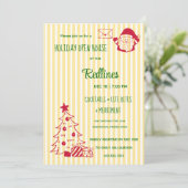 Gele gestreepte Kerst Open Huis uitnodiging (Staand voorkant)