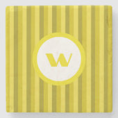 Gele gestreepte monogram in landelijke stijl stenen onderzetter (Voorkant)