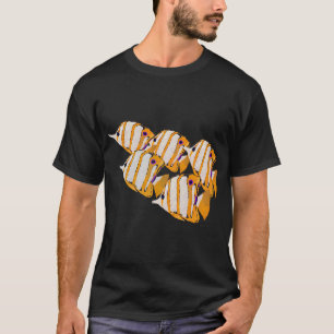 Gele gestreepte tropische school vissen t-shirt