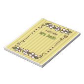 Gele gestreepte witte bloemenrand notitieblok (Linkerzijde)