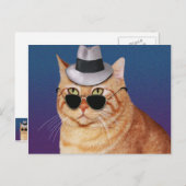 Gele gestripte kat met zonnebril en Pet Briefkaart (Voorkant / Achterkant)