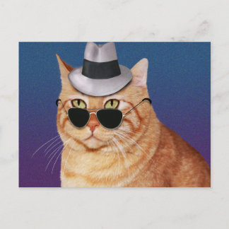 Gele gestripte kat met zonnebril en Pet Briefkaart