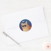 Gele gestripte kat met zonnebril en Pet Ronde Sticker (Envelop)