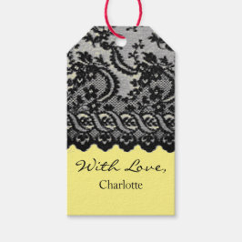 GELE GIFT TAG ANTIEKE KANT MET LIEFDE DIY NAAM CADEAULABEL