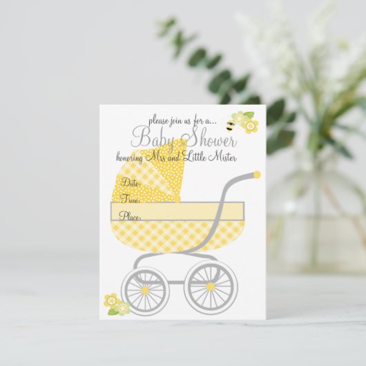 Gele Gingham Baby Buggy Kaart (Staand voorkant)