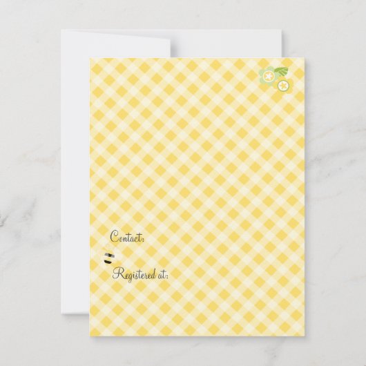 Gele Gingham Baby Buggy Kaart (Achterkant)