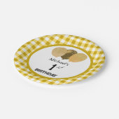 Gele Gingham & Ballonnen 1e Verjaardag Papieren Bordje (Gekanteld)