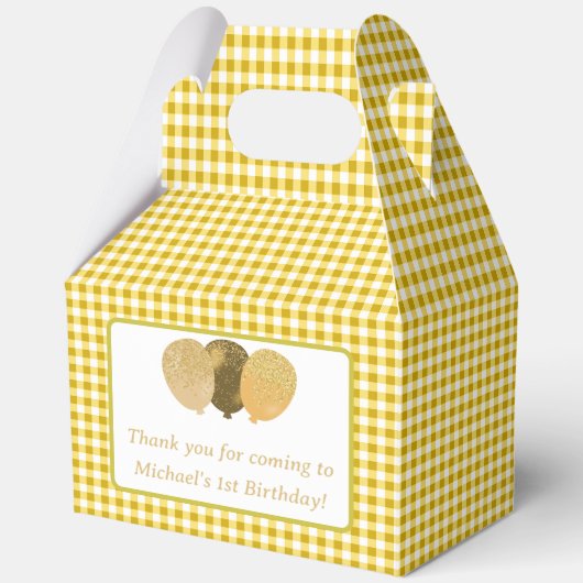 Gele Gingham Ballonnen Aangepaste Foto Verjaardag Bedankdoosjes (Voorkant)