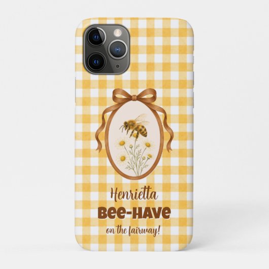 Gele Gingham Bij Golf Puns iPhone Hoesje (Achterkant)