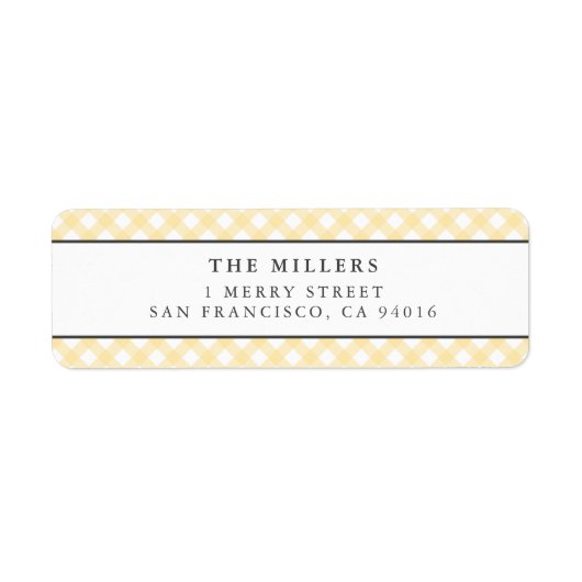 Gele Gingham Birth Announcement Adresetiketten Etiket (Voorkant)