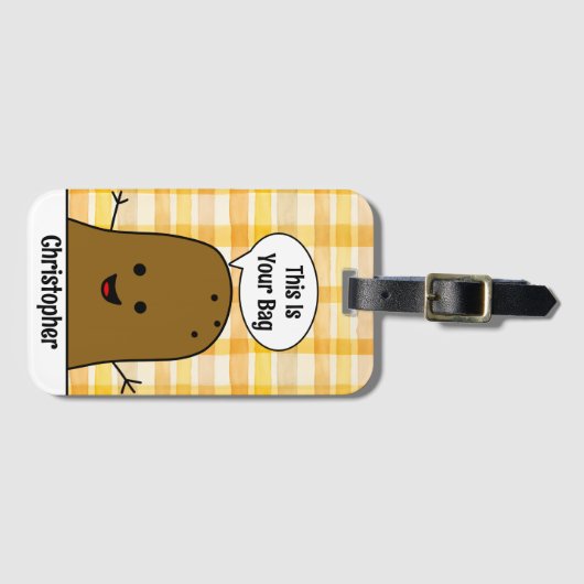 Gele Gingham, Bruine Aardappel, Uw Tas, Custom Bagagelabel (Voorkant (horizontaal))