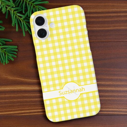 Gele Gingham Check Monogramed Custom Hoesje-Mate Case-Mate iPhone Case