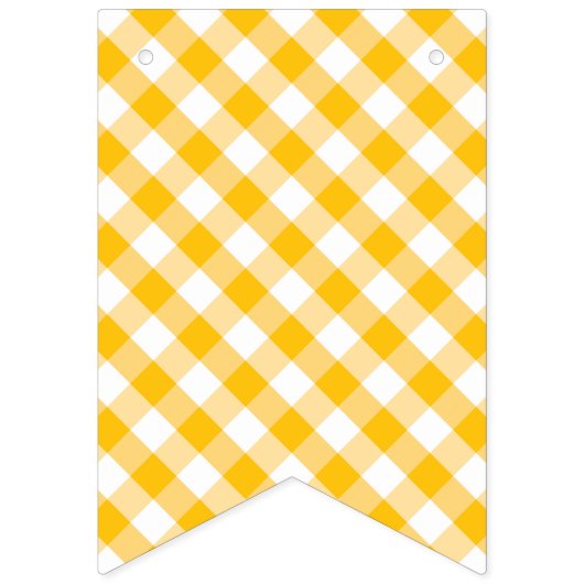 Gele Gingham Check Pattern Happy Birthday Vlaggetjes (Eerste vlag)
