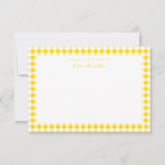 Gele Gingham Check Personal Stationery Bedankkaart (Voorkant)
