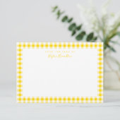 Gele Gingham Check Personal Stationery Bedankkaart (Staand voorkant)