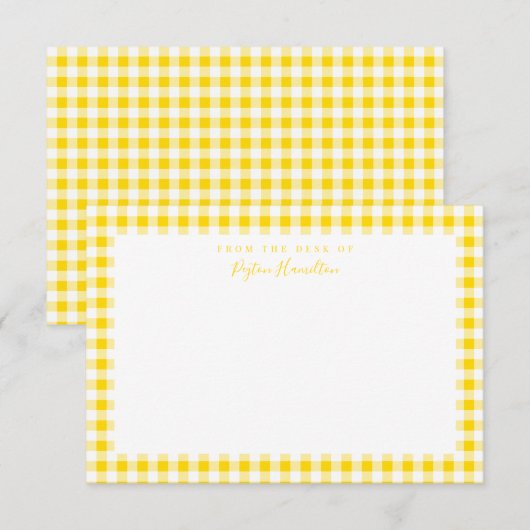 Gele Gingham Check Personal Stationery Bedankkaart (Voorkant / Achterkant)