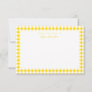 Gele Gingham Check Personal Stationery Bedankkaart