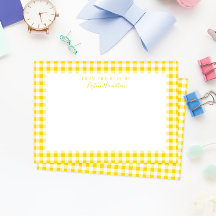 Gele Gingham Check Personal Stationery
