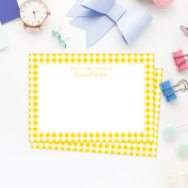 Gele Gingham Check Personal Stationery Bedankkaart