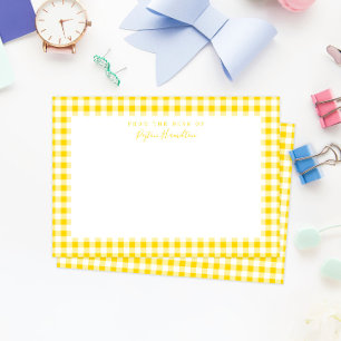 Gele Gingham Check Personal Stationery Bedankkaart