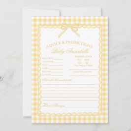 Gele Gingham Coquette Strik Advies voor Baby Kaart