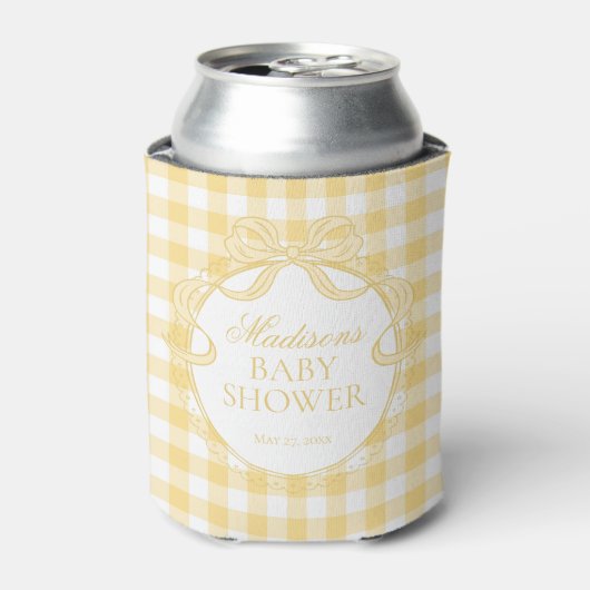 Gele Gingham Coquette Strik Babyshower Favor Blikjeskoeler (Blikje Voorkant)