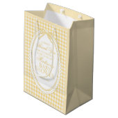 Gele Gingham Coquette Strik Babyshower Favoren Medium Cadeauzakje (Achterkant Gekanteld)
