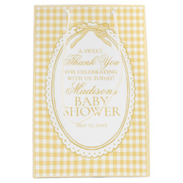 Gele Gingham Coquette Strik Babyshower Favoren Medium Cadeauzakje