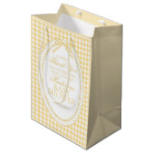 Gele Gingham Coquette Strik Babyshower Favoren Medium Cadeauzakje (Voorkant Gekanteld)